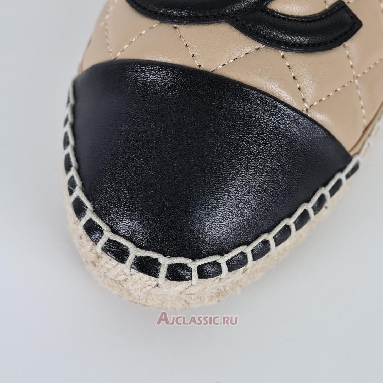 Buy Chanel Espadrille Flats Leather Beige Black Beige G29762-X01000-C0204-2 Quality Reps Replicas Shoes