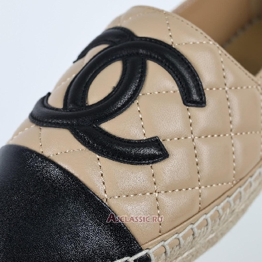 Buy Chanel Espadrille Flats Leather Beige Black Beige G29762-X01000-C0204-2 Quality Reps Replicas Shoes