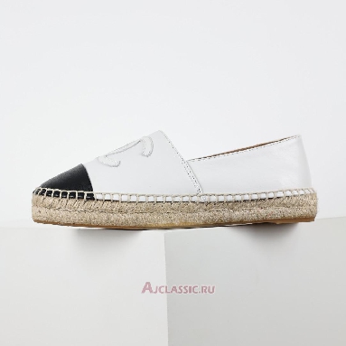 Buy Chanel Leather CC Espadrille Flats Off White Black White G46313-X01000-NAEJL-2 Quality Reps Replicas Shoes