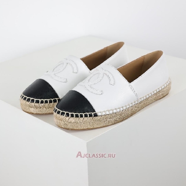 Buy Chanel Leather CC Espadrille Flats Off White Black White G46313-X01000-NAEJL-2 Quality Reps Replicas Shoes