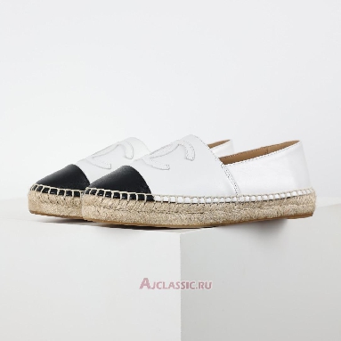 Buy Chanel Leather CC Espadrille Flats Off White Black White G46313-X01000-NAEJL-2 Quality Reps Replicas Shoes