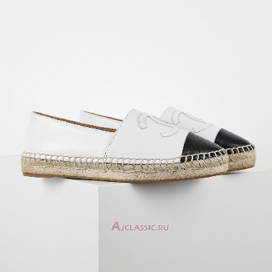 Buy Chanel Leather CC Espadrille Flats Off White Black White G46313-X01000-NAEJL-2 Quality Reps Replicas Shoes
