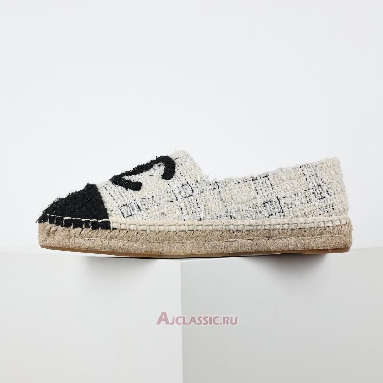 Buy Chanel Tweed CC Espadrilles White Blue Black White CC-0707N-0008-4 Quality Reps Replicas Shoes