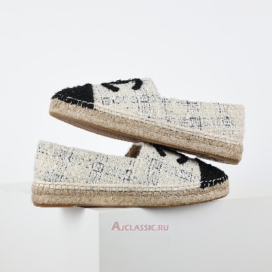 Buy Chanel Tweed CC Espadrilles White Blue Black White CC-0707N-0008-4 Quality Reps Replicas Shoes