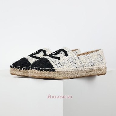 Buy Chanel Tweed CC Espadrilles White Blue Black White CC-0707N-0008-4 Quality Reps Replicas Shoes