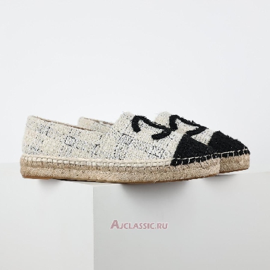 Buy Chanel Tweed CC Espadrilles White Blue Black White CC-0707N-0008-4 Quality Reps Replicas Shoes