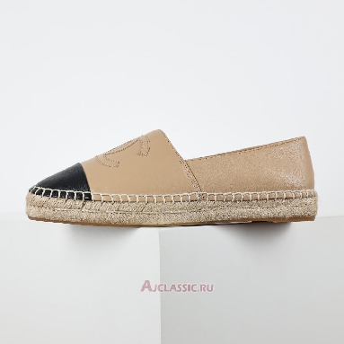 Buy Chanel Leather Lambskin CC Espadrilles Beige Black Beige G29762-X01000-C0204 Quality Reps Replicas Shoes
