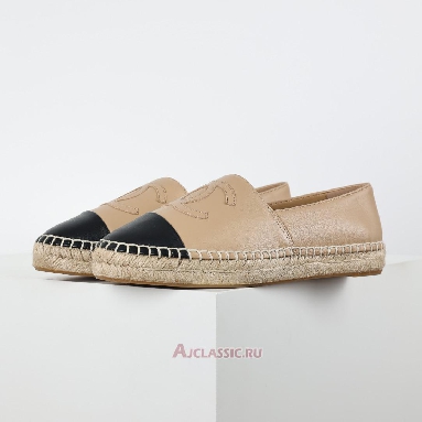 Buy Chanel Leather Lambskin CC Espadrilles Beige Black Beige G29762-X01000-C0204 Quality Reps Replicas Shoes