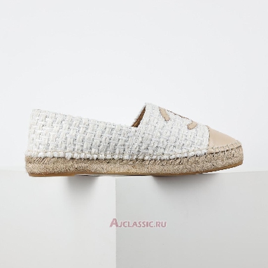 Buy Chanel Tweed and Patent Leather CC Flat Espadrilles White Beige White CC-0707N-0008-5 Quality Reps Replicas Shoes