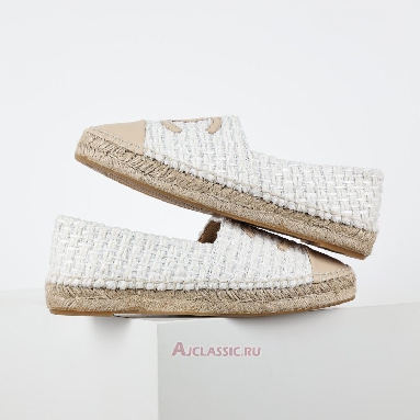 Buy Chanel Tweed and Patent Leather CC Flat Espadrilles White Beige White CC-0707N-0008-5 Quality Reps Replicas Shoes