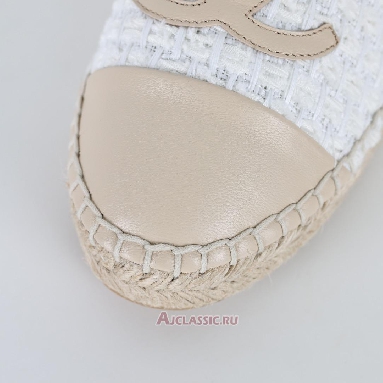 Buy Chanel Tweed and Patent Leather CC Flat Espadrilles White Beige White CC-0707N-0008-5 Quality Reps Replicas Shoes