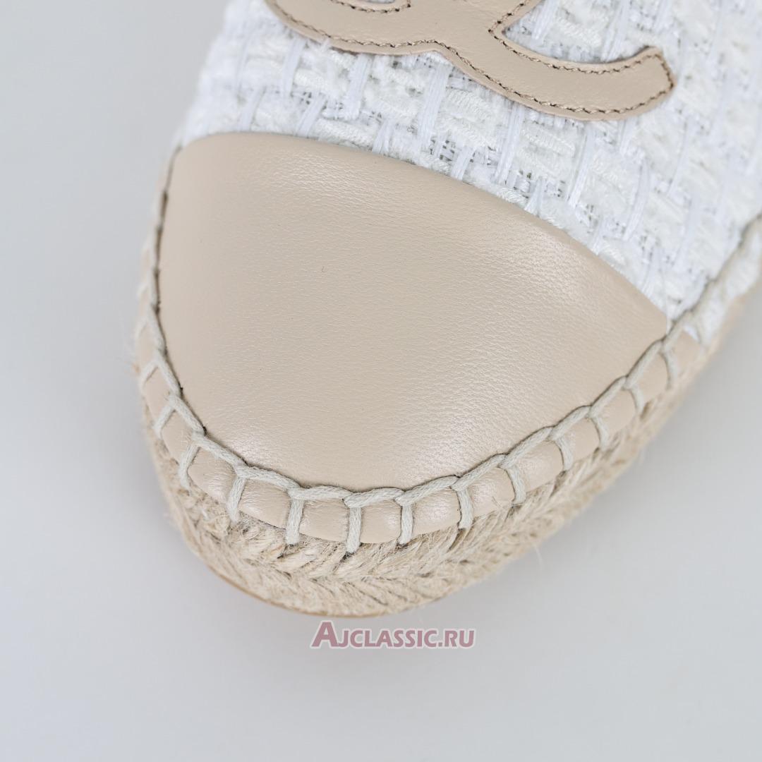 New Chanel Tweed and Patent Leather CC Flat Espadrilles "White Beige" CC-0707N-0008-5 Shoes
