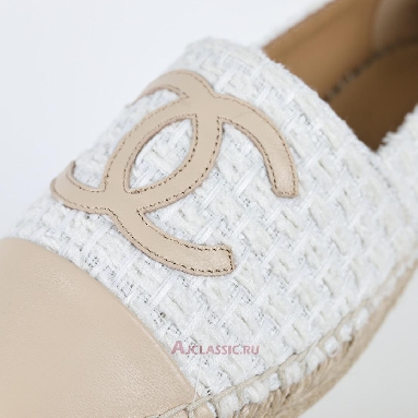 Buy Chanel Tweed and Patent Leather CC Flat Espadrilles White Beige White CC-0707N-0008-5 Quality Reps Replicas Shoes