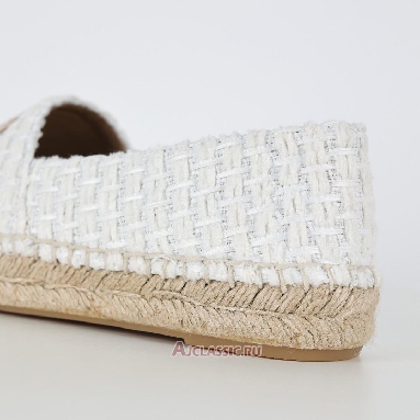 Buy Chanel Tweed and Patent Leather CC Flat Espadrilles White Beige White CC-0707N-0008-5 Quality Reps Replicas Shoes