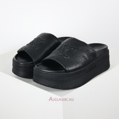 Buy Celine Block Slide With Triomphe IN Lambskin Black Black 360435129C.38NO Quality Reps Replicas Shoes