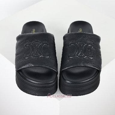 Buy Celine Block Slide With Triomphe IN Lambskin Black Black 360435129C.38NO Quality Reps Replicas Shoes
