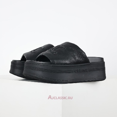Buy Celine Block Slide With Triomphe IN Lambskin Black Black 360435129C.38NO Quality Reps Replicas Shoes