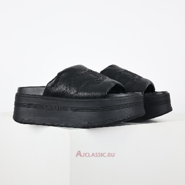 Buy Celine Block Slide With Triomphe IN Lambskin Black Black 360435129C.38NO Quality Reps Replicas Shoes