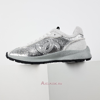 Buy Chanel Laminated Calfskin Suede CC Sneakers Silver Light Grey Silver G39792-Y56368-K5451-2 Quality Reps Replicas Shoes
