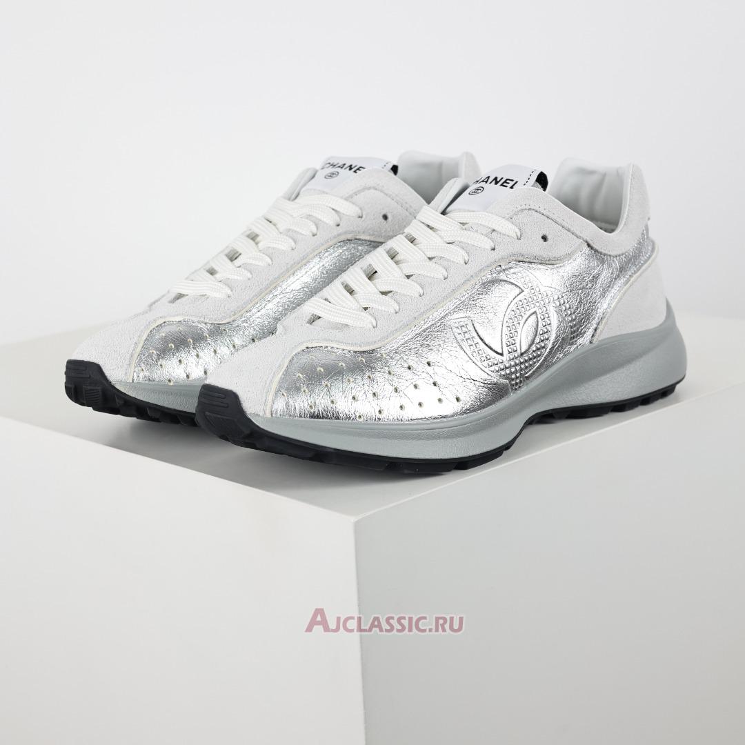 New Chanel Laminated Calfskin Suede CC Sneakers "Silver Light Grey" G39792-Y56368-K5451-2 Shoes