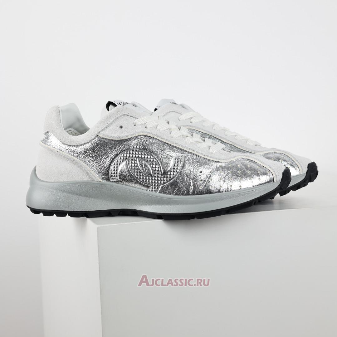 New Chanel Laminated Calfskin Suede CC Sneakers "Silver Light Grey" G39792-Y56368-K5451-2 Shoes