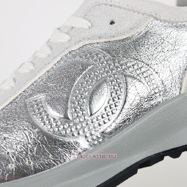 Buy Chanel Laminated Calfskin Suede CC Sneakers Silver Light Grey Silver G39792-Y56368-K5451-2 Quality Reps Replicas Shoes