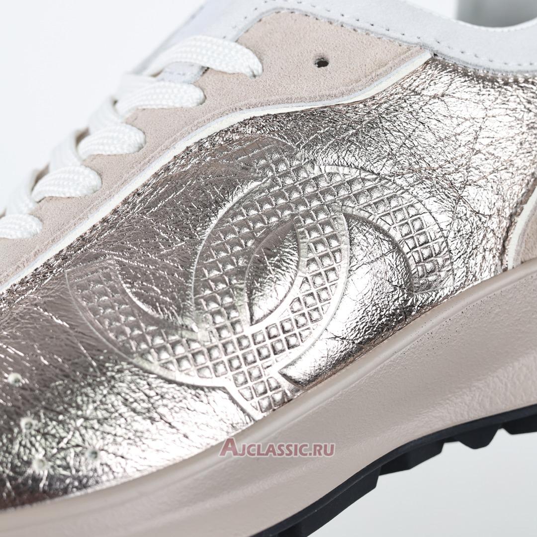 New Chanel Laminated Calfskin Suede CC Sneakers "Silver Beige" G39792-Y56368-K5451-3 Shoes