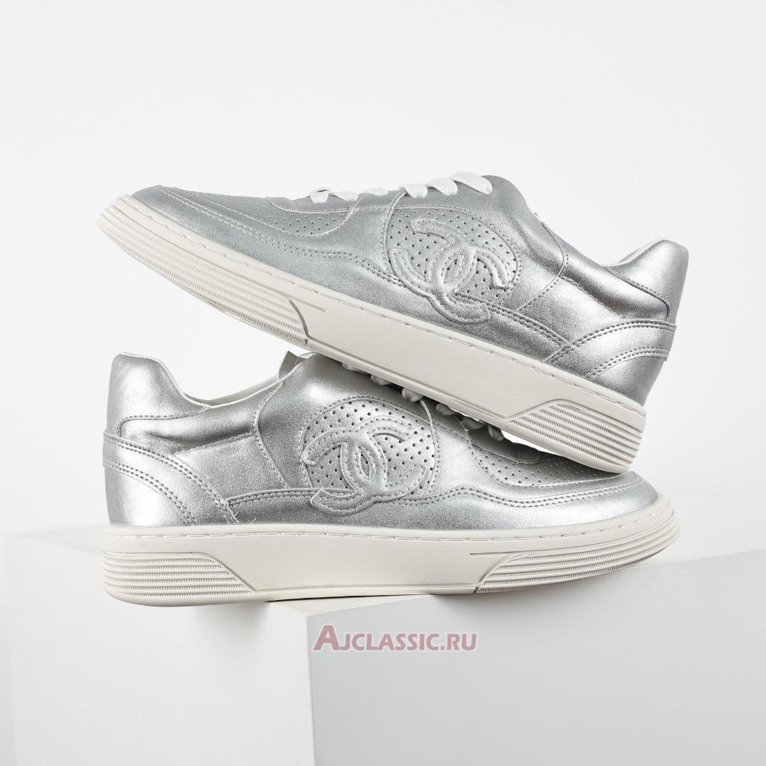 New Chanel Laminated Calfskin CC Sneakers "Silver" G39792-Y56368-K5451-4 Shoes