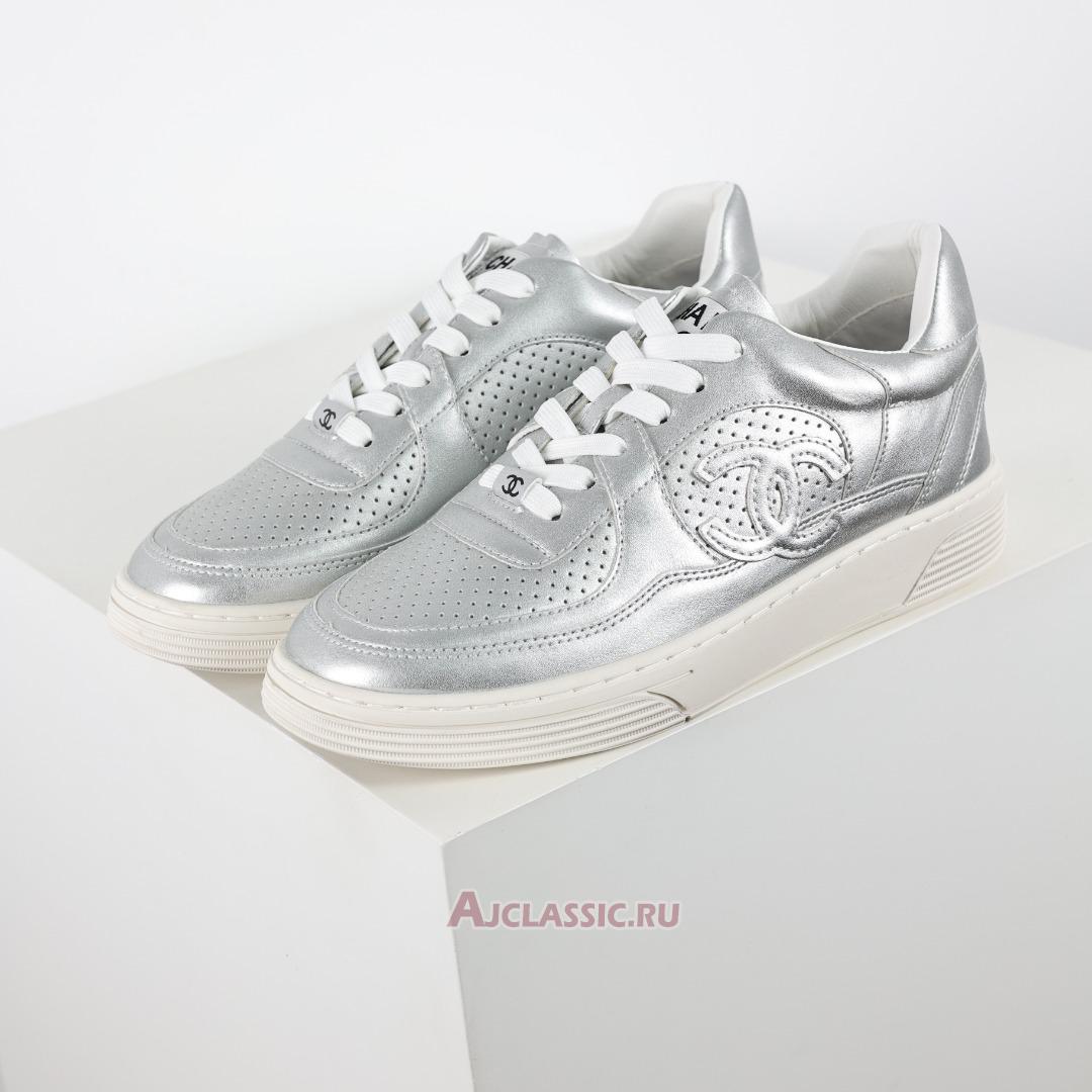 New Chanel Laminated Calfskin CC Sneakers "Silver" G39792-Y56368-K5451-4 Shoes