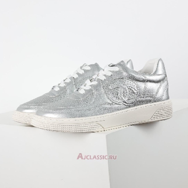 Buy Chanel Laminated Calfskin CC Sneakers Silver Silver G39792-Y56368-K5451-4 Quality Reps Replicas Shoes