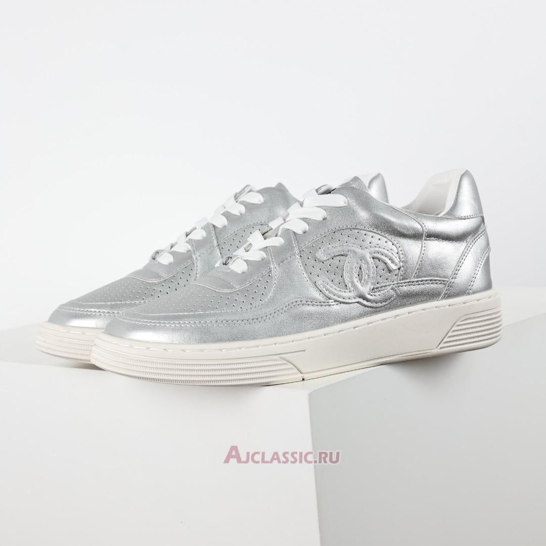 New Chanel Laminated Calfskin CC Sneakers "Silver" G39792-Y56368-K5451-4 Shoes