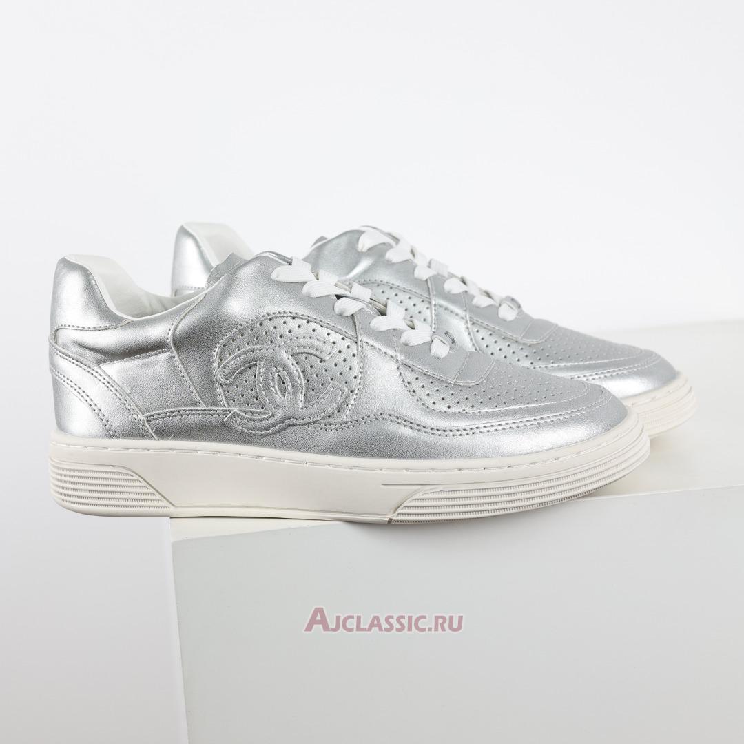 New Chanel Laminated Calfskin CC Sneakers "Silver" G39792-Y56368-K5451-4 Shoes