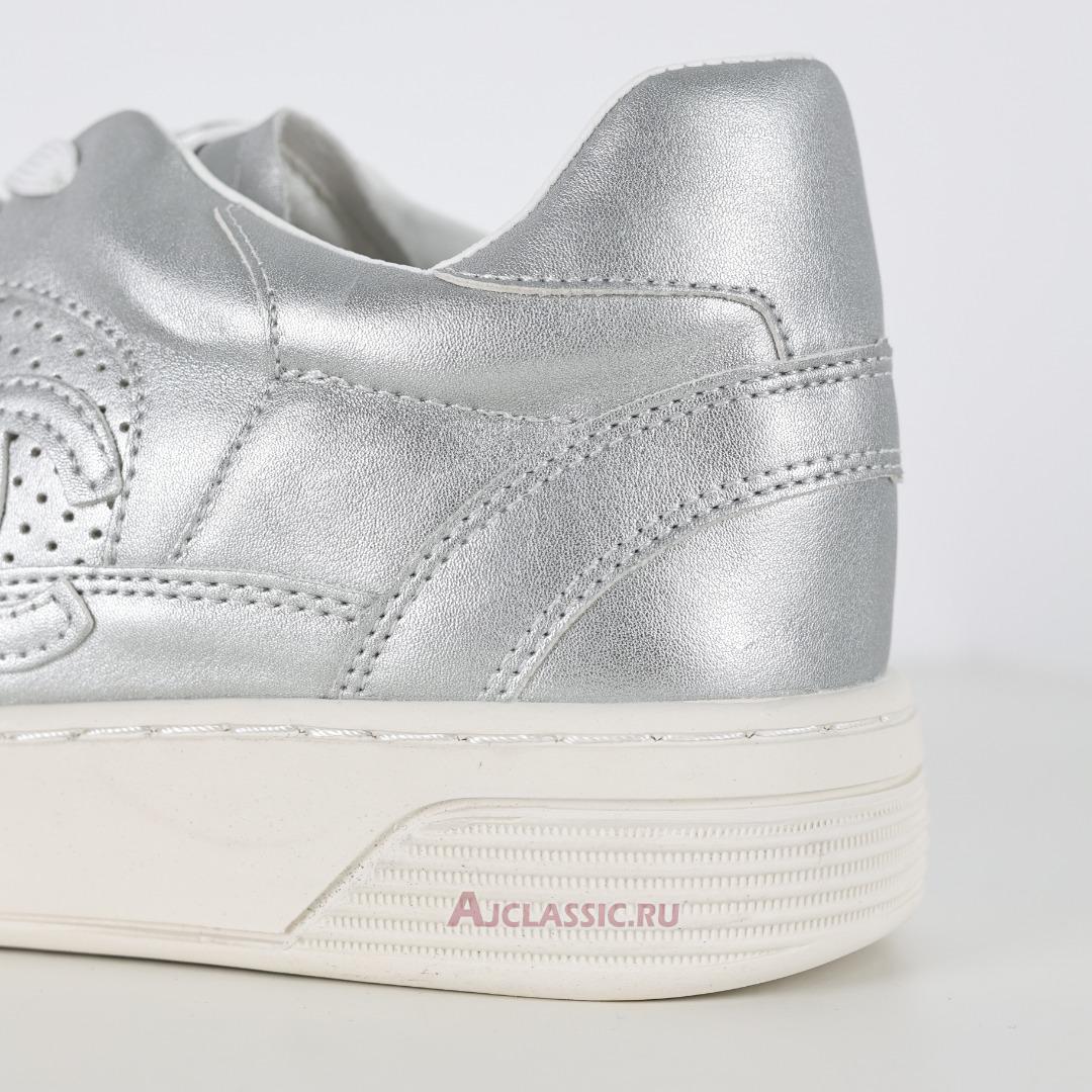 New Chanel Laminated Calfskin CC Sneakers "Silver" G39792-Y56368-K5451-4 Shoes