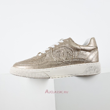 Buy Chanel Laminated Calfskin CC Sneakers Gold Gold G45079-B13302-NP503-2 Quality Reps Replicas Shoes