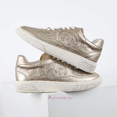 Buy Chanel Laminated Calfskin CC Sneakers Gold Gold G45079-B13302-NP503-2 Quality Reps Replicas Shoes