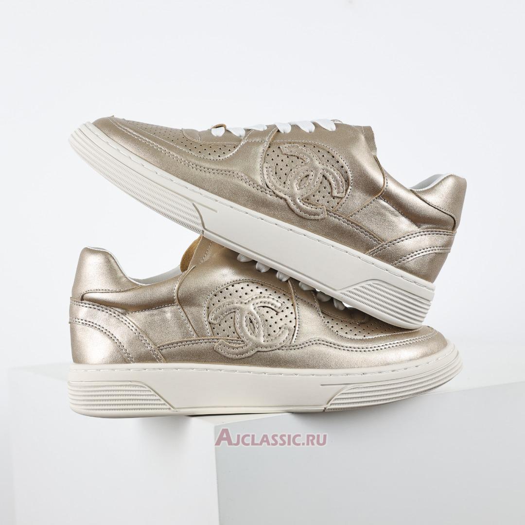 New Chanel Laminated Calfskin CC Sneakers "Gold" G45079-B13302-NP503-2 Shoes
