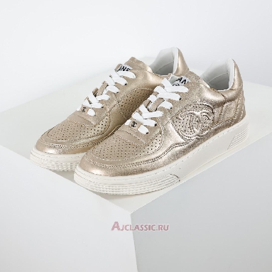 Buy Chanel Laminated Calfskin CC Sneakers Gold Gold G45079-B13302-NP503-2 Quality Reps Replicas Shoes