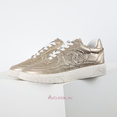 Buy Chanel Laminated Calfskin CC Sneakers Gold Gold G45079-B13302-NP503-2 Quality Reps Replicas Shoes