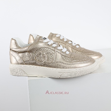 Buy Chanel Laminated Calfskin CC Sneakers Gold Gold G45079-B13302-NP503-2 Quality Reps Replicas Shoes