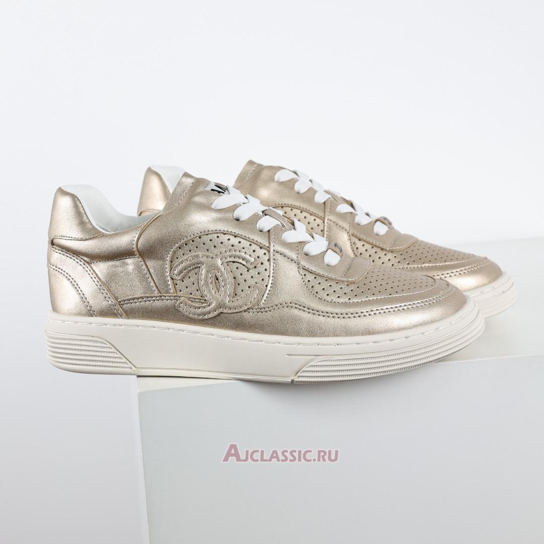 New Chanel Laminated Calfskin CC Sneakers "Gold" G45079-B13302-NP503-2 Shoes