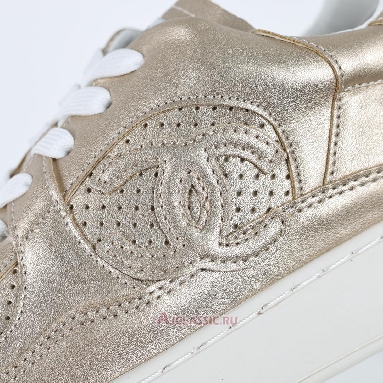 Buy Chanel Laminated Calfskin CC Sneakers Gold Gold G45079-B13302-NP503-2 Quality Reps Replicas Shoes