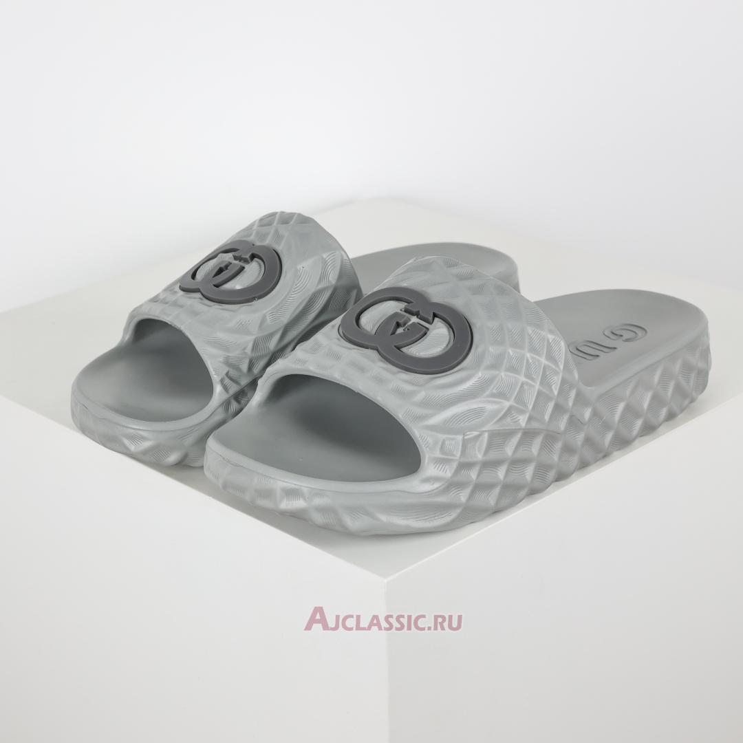 New Gucci Slide Sandal "Interlocking G - Grey Water Ripples" 770801 J8710 1445 Shoes