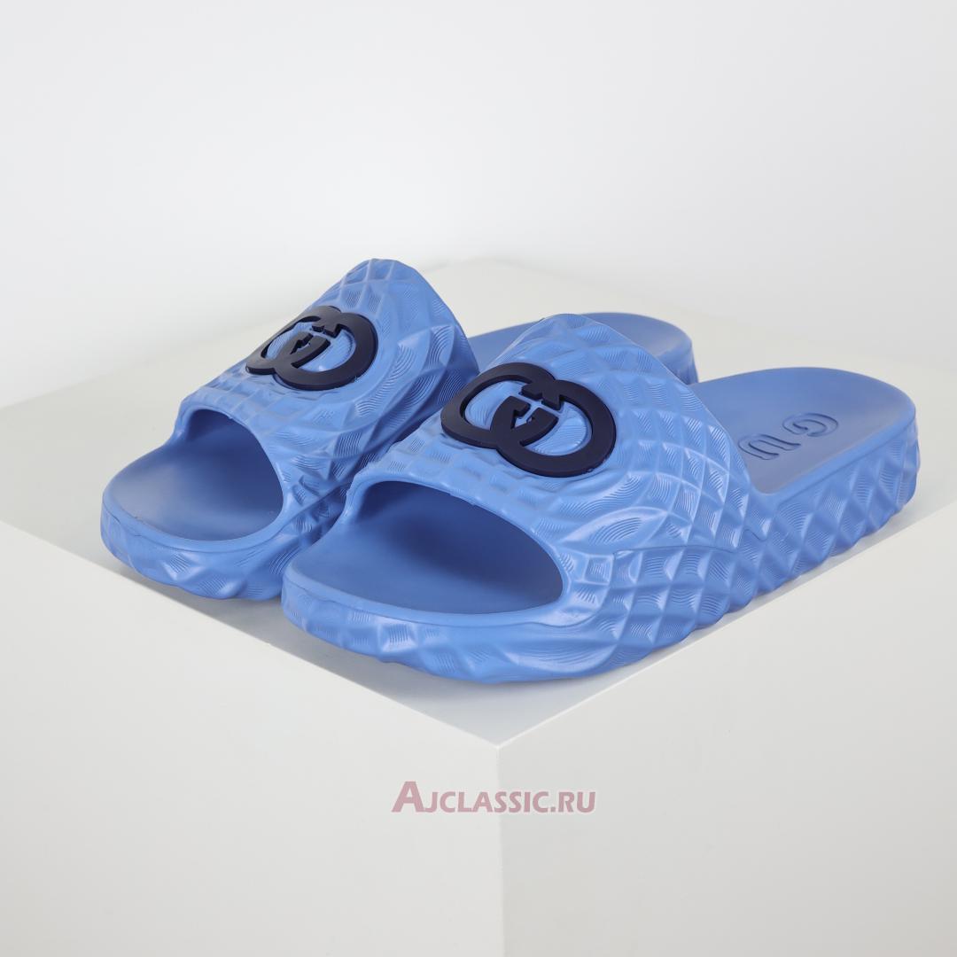 New Gucci Slide Sandal "Interlocking G Blue Water Ripples" 770801 J8710 4743 Shoes