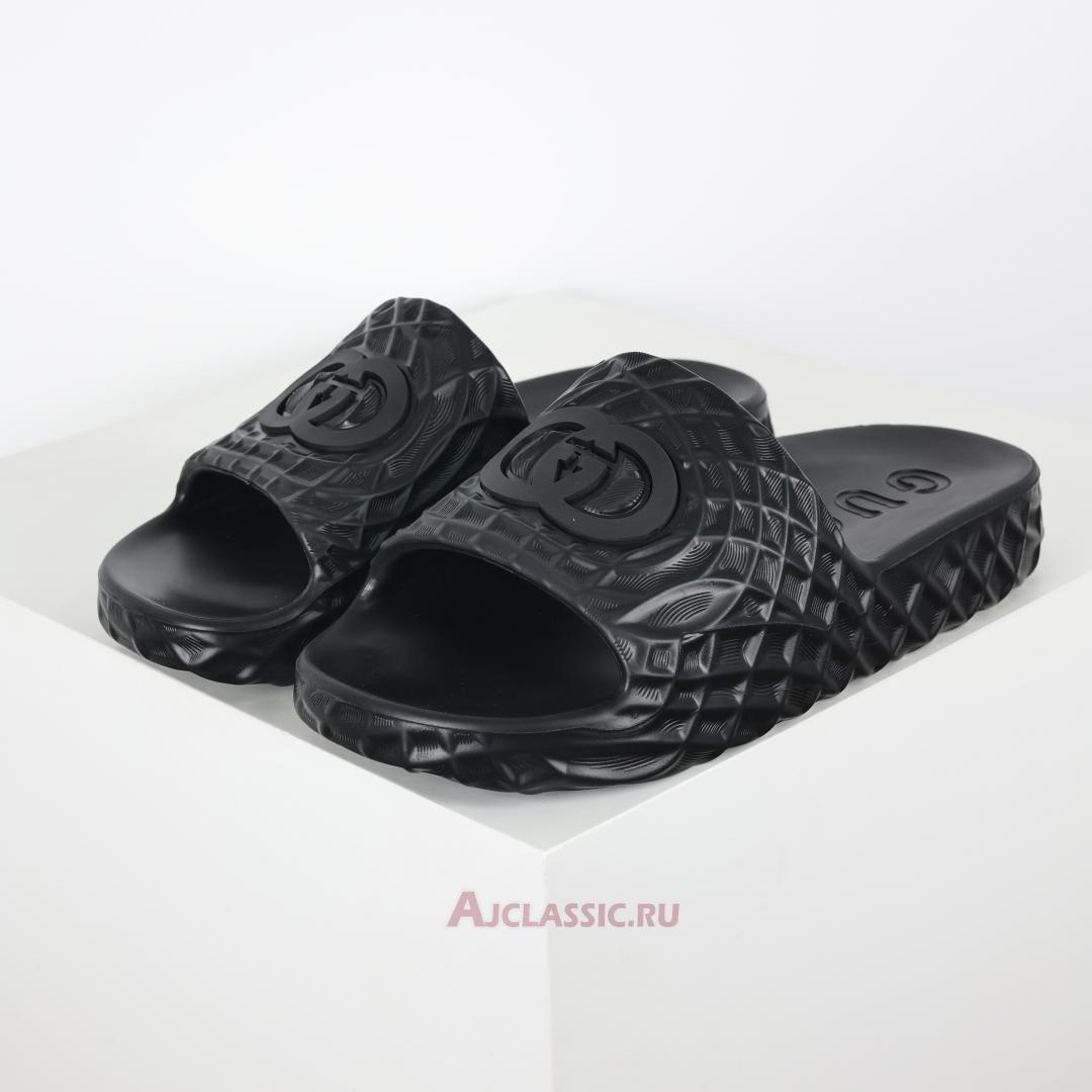New Gucci Slide Sandal "Interlocking G Black Water Ripples" 770801 J8710 1000 Shoes