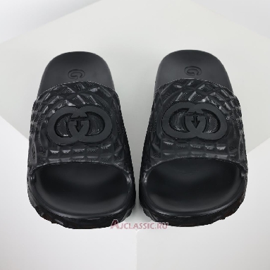 Buy Gucci Slide Sandal Interlocking G Black Water Ripples Black 770801 J8710 1000 Quality Reps Replicas Shoes