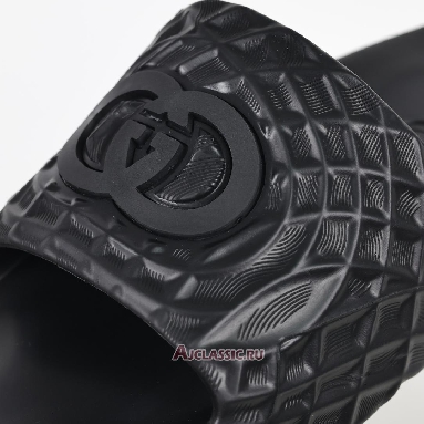 Buy Gucci Slide Sandal Interlocking G Black Water Ripples Black 770801 J8710 1000 Quality Reps Replicas Shoes