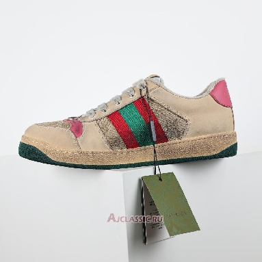 Buy Gucci Screener Sneaker Distressed Pink Green Beige 570443 9Y920 9665 Quality Reps Replicas Shoes