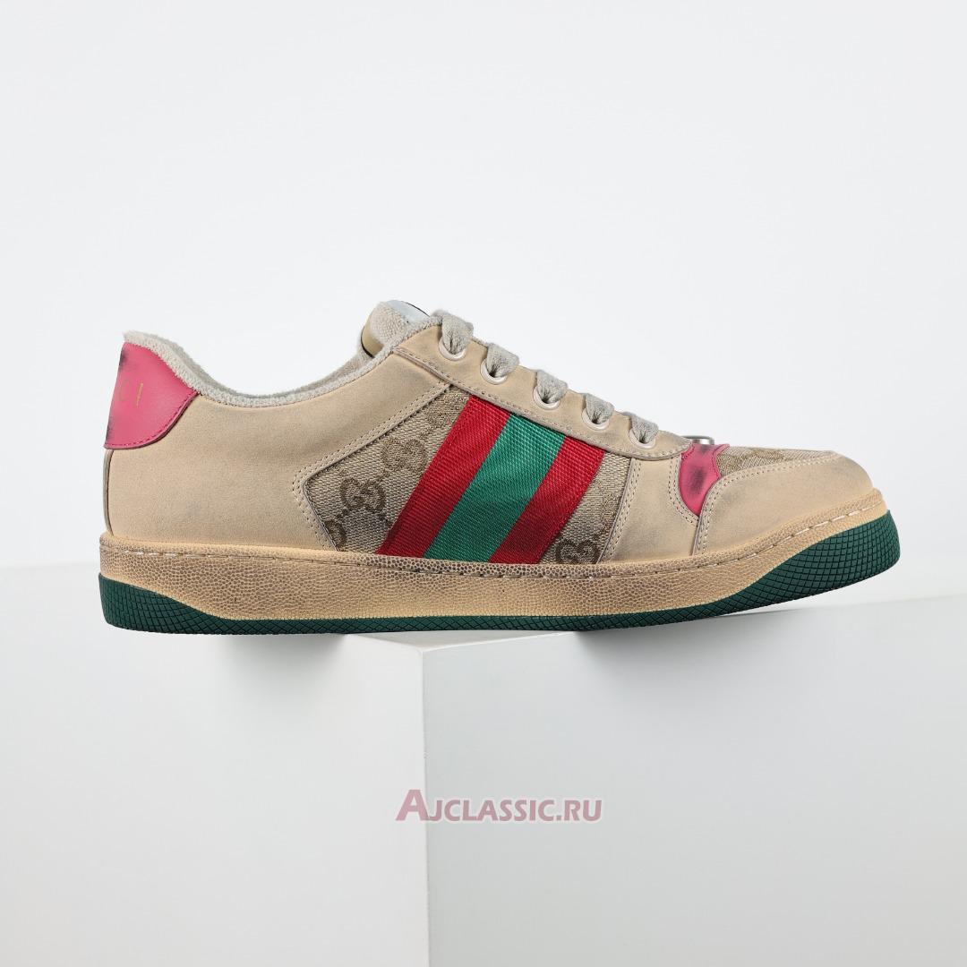 New Gucci Screener Sneaker "Distressed Pink Green" 570443 9Y920 9665 Shoes