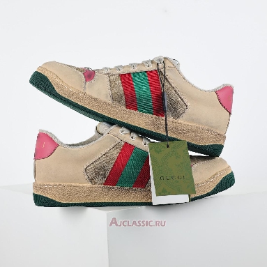 Buy Gucci Screener Sneaker Distressed Pink Green Beige 570443 9Y920 9665 Quality Reps Replicas Shoes