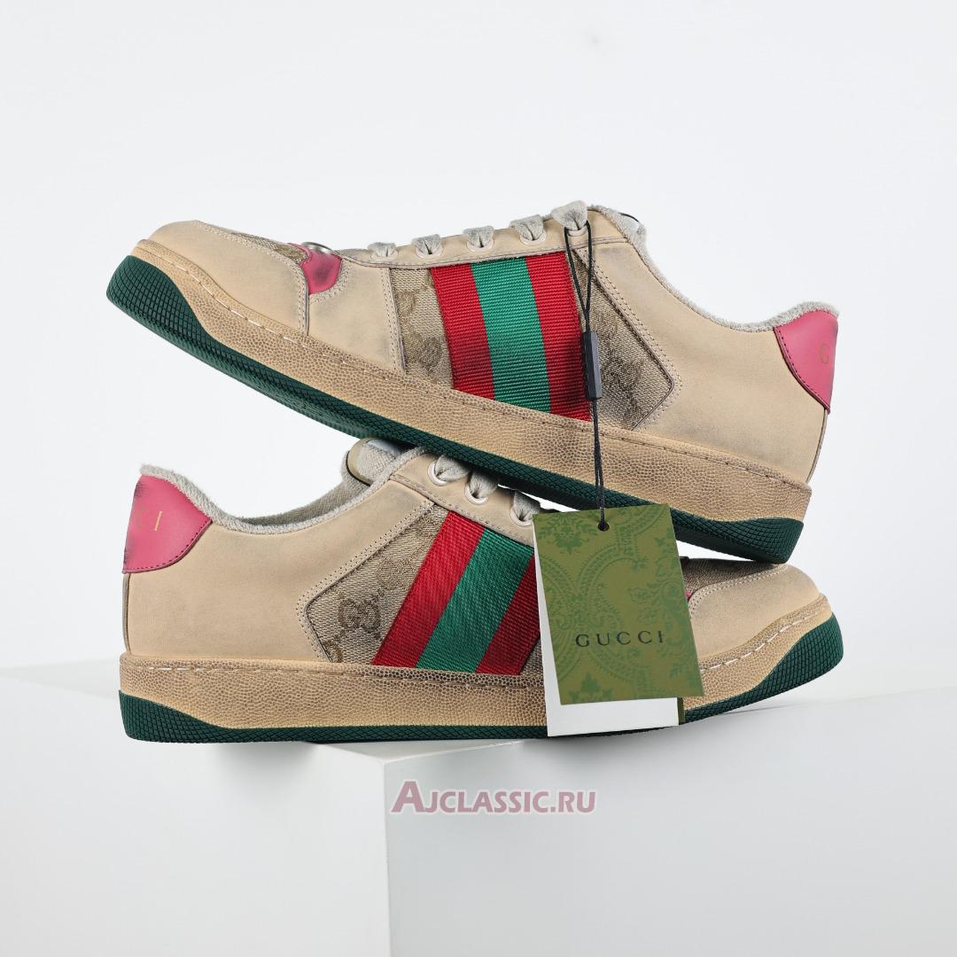 New Gucci Screener Sneaker "Distressed Pink Green" 570443 9Y920 9665 Shoes
